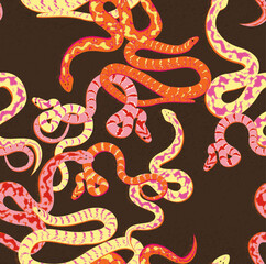 Animal Snake illustration Vector Seamless Pattern Art On Texture Background, Pastel Snake Vector Repeat Wallpaper 