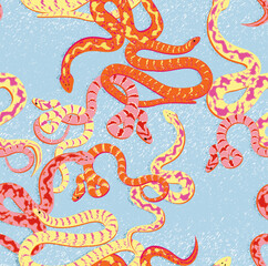 Animal Snake illustration Vector Seamless Pattern Art On Texture Background, Pastel Snake Vector Repeat Wallpaper 