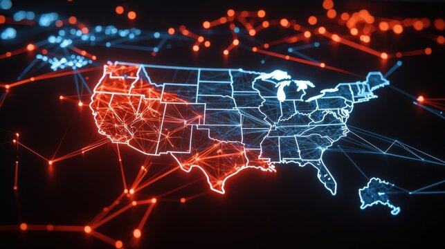 Mapping connectivity data visualization of network traffic across the united states technology digital art abstract view connectivity concept