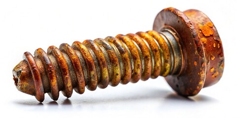 Rusty Wood Screw, Isolated on White, Night Photography, Vintage Hardware Detail