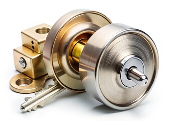 Secure Home Entrance: Deadbolt Lock with Keys, Isolated White Background