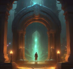 Illustration of glowing portal in new dimension.