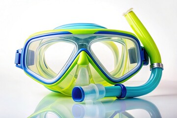 Snorkel and Diving Mask: Underwater Adventure Gear, Long Exposure Isolated on White Background