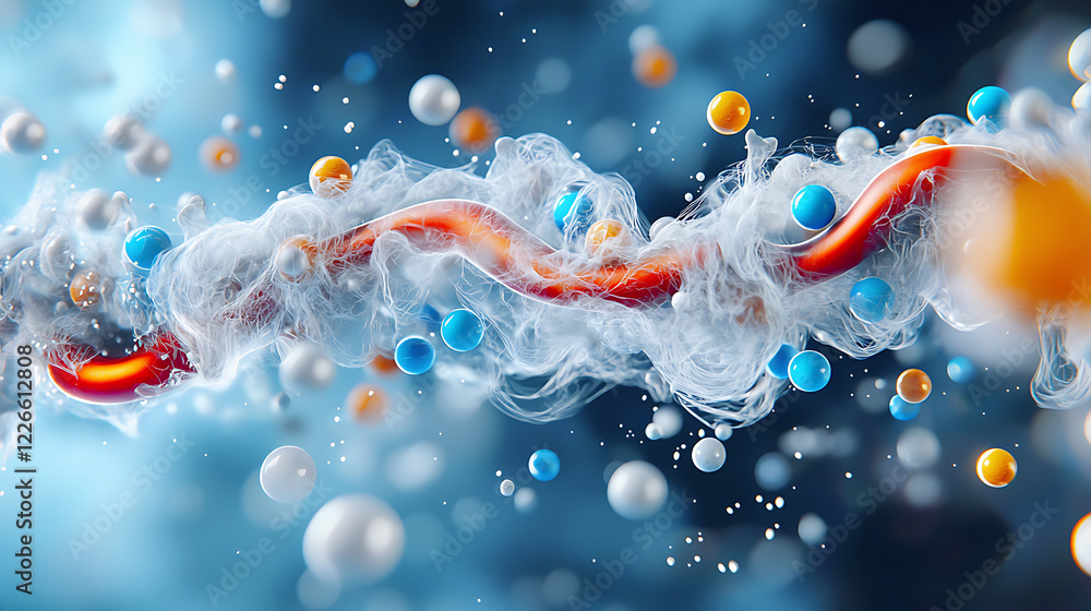 Poster dynamic molecular interaction science lab 3d visualization abstract environment close-up view chemis