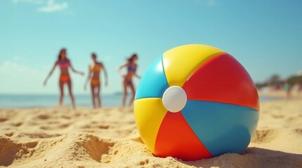 Obraz premium A Inflatable Ball on Beach with People Playing.