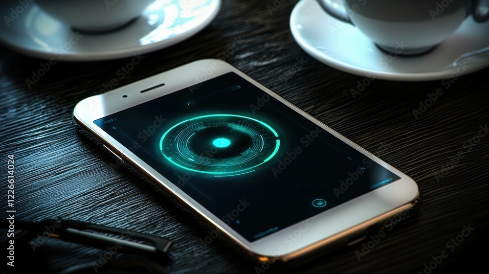 Poster showcasing cutting-edge interactive mobile technology cozy digital display setting innovation insigh
