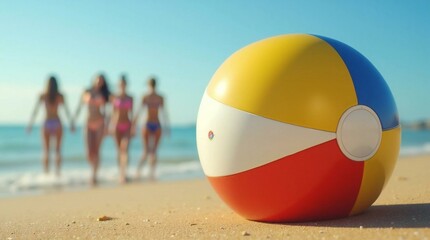 Obraz premium A Inflatable Ball on Beach with People Playing.