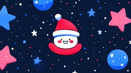 Cute Cartoon Santa with Colorful Stars and Balls in Festive Background