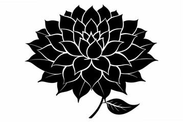 Dahlia flower silhouette black vector art illustration.