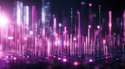 Abstract Digital Landscape with Vibrant Pink Light and Tall Spires