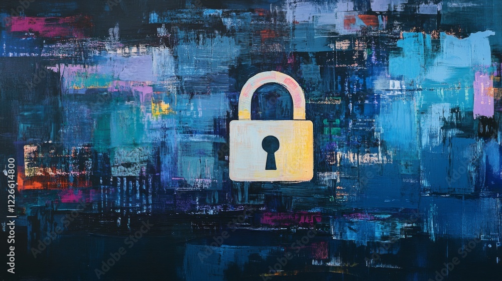 Poster a digital lock icon on a computer screen displaying sensitive information, emphasizing the importanc
