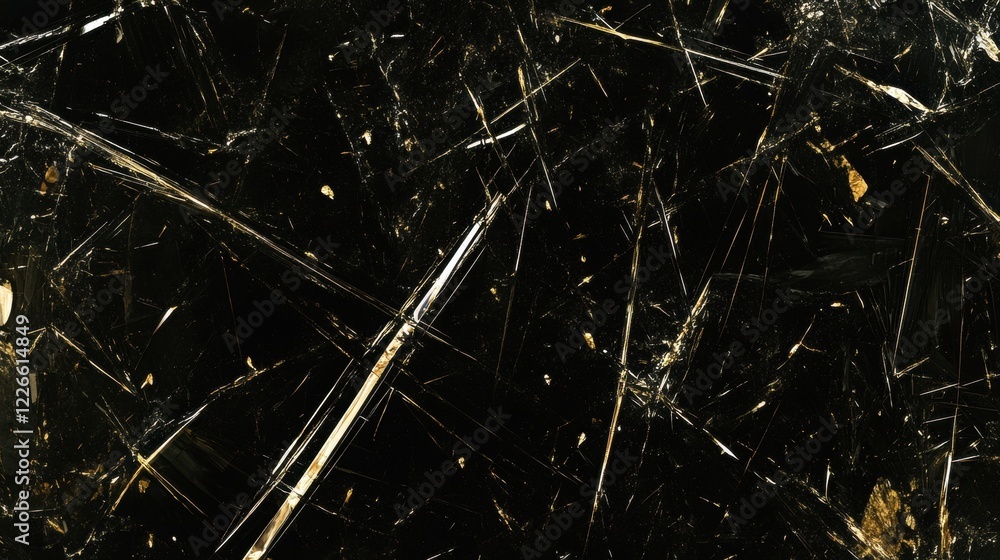 Poster dark crystal texture with golden specks and sharp edges