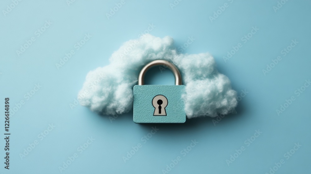 Poster a digital lock on a cloud storage interface, symbolizing secure cloud data management and encryption
