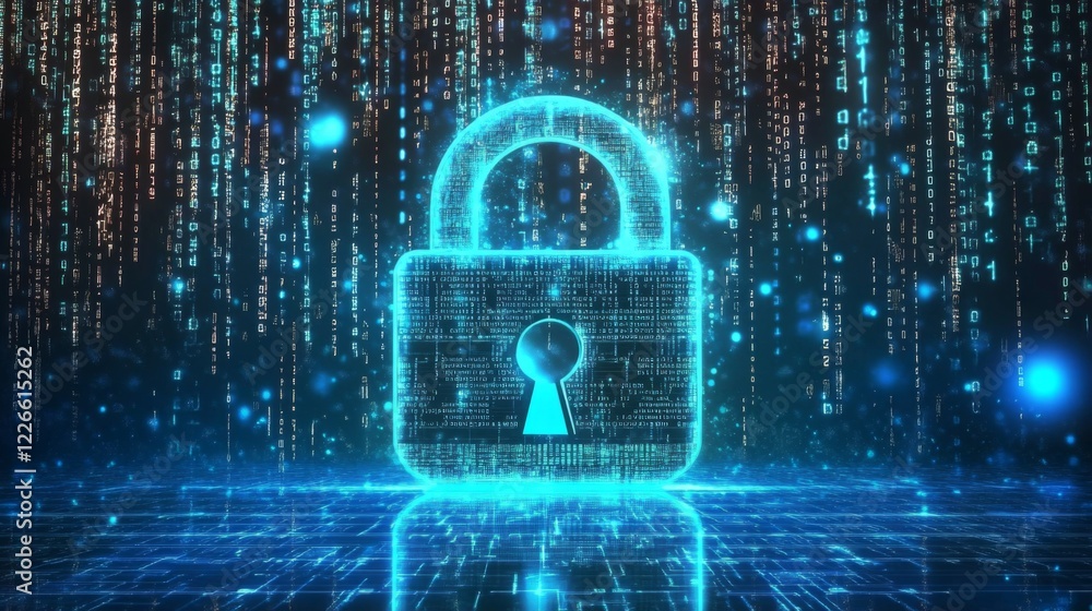 Leinwandbilder A digital padlock on a computer screen, with binary code in the background, symbolizing online data protection and encryption.