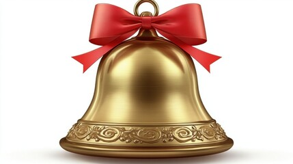 Golden Bell with Red Ribbon Decorative Holiday Ornament Design