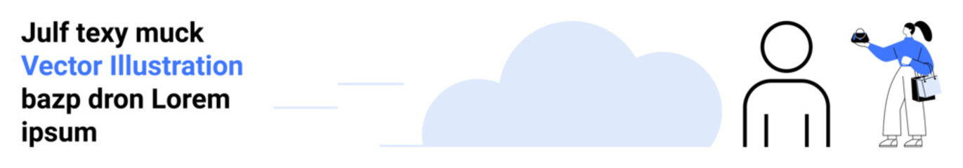 Person capturing a photo of a user icon with a minimalist design and blue cloud. Ideal for networking, profile, digital presence, social interaction, creative projects, communication, flat landing