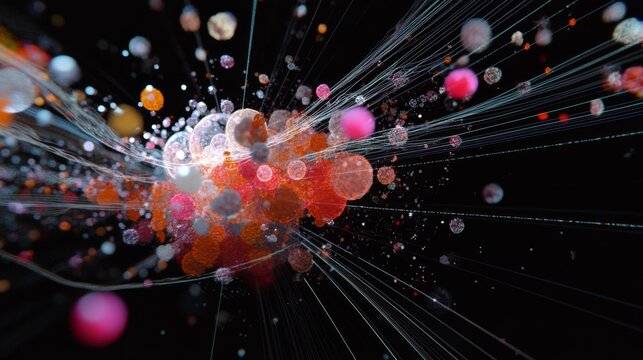 A highly detailed D scatter plot with data points hovering in space, connected by lines, symbolizing the intersection of technology and data analysis.