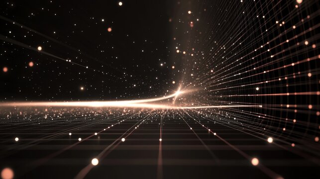 A highly detailed D scatter plot with data points hovering in space, connected by lines, symbolizing the intersection of technology and data analysis.