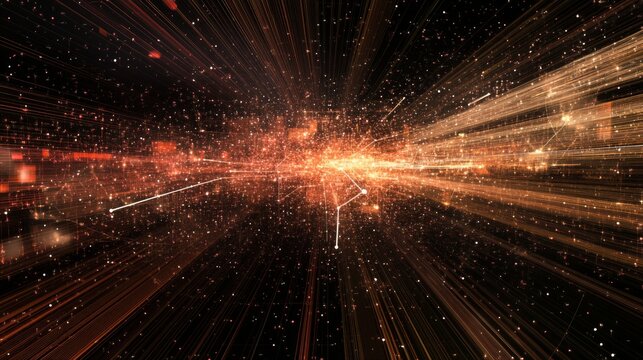 A highly detailed D scatter plot with data points hovering in space, connected by lines, symbolizing the intersection of technology and data analysis.