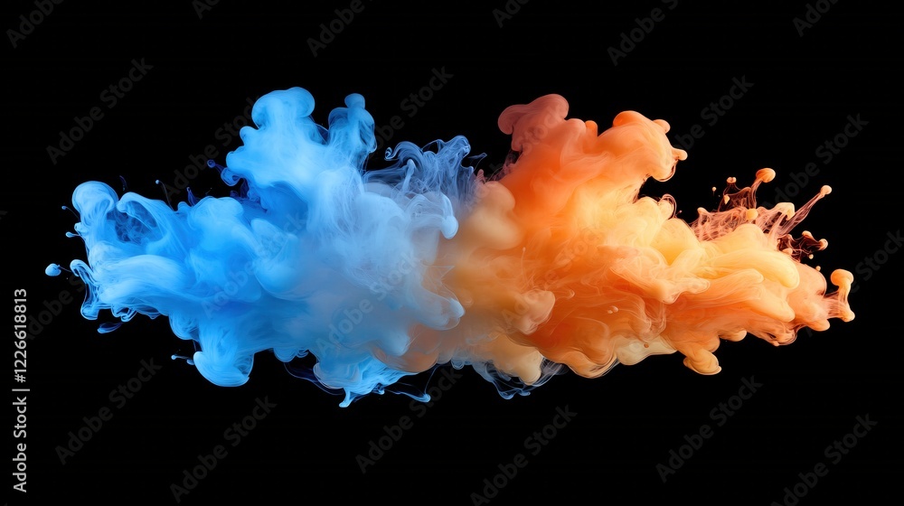 Aufkleber abstract cloud of blue and orange ink swirling in a dark space creating a dynamic effect