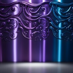Elegant swirls in shades of purple and blue create a flowing, metallic pattern across the surface. The design features intricate, ornamental details that give a luxurious feel.