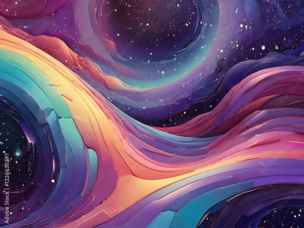 Wall mural a vibrant swirl of colors flows across the scene, blending purples, pinks, and blues in a galaxy-lik