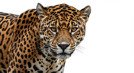 Obraz premium a close up of a jaguar looking a camera on isolated white background