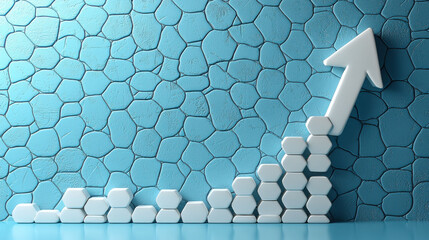 Minimalistic upward arrow symbolizing growth on textured blue background