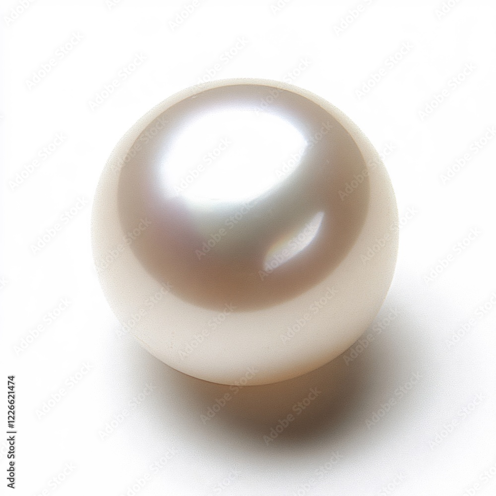 Poster single luminous pearl on a white background showing its smooth surface and subtle light reflections