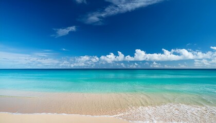 Fototapeta premium Beautiful tropical beach with palm trees, sunset beach seascape, design template for travel banner.