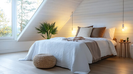 Cozy bedroom retreat modern home interior design bright and airy wide angle tranquil vibes