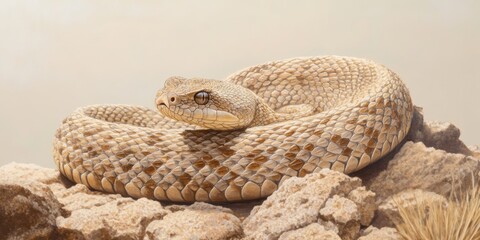 Fototapeta premium Coiled Rattlesnake in Natural Habitat Captivating Wildlife