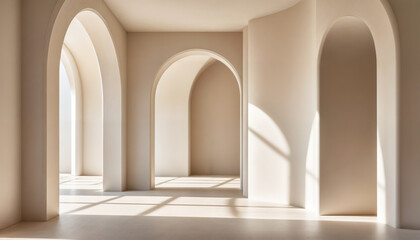 A beautifully composed architectural space featuring arched corridors, soft neutral tones, and natural light, evoking timeless elegance and refined simplicity.