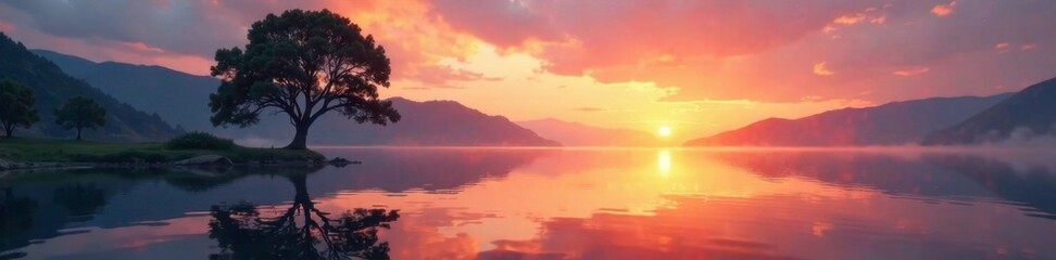 Reflection of a tree in the quiet waters of Lake Anterselva at sunset, calm, water