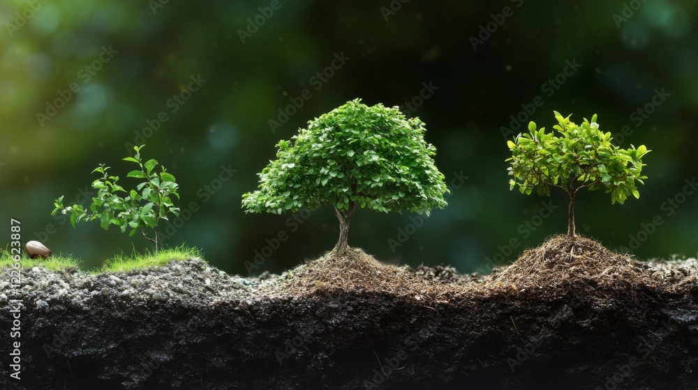 Poster A time-lapse-inspired image showing different growth stages of a tree from seed to maturity on a split-screen.