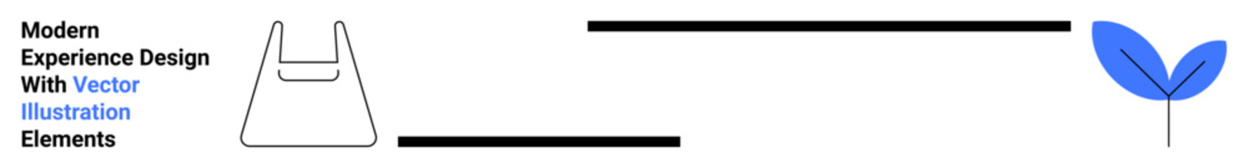 Obraz premium Black and white abstract shopping bag with horizontal lines and a vibrant blue leaf element. Ideal for sustainability, eco-friendly concepts, creative branding, online stores, retail design, modern