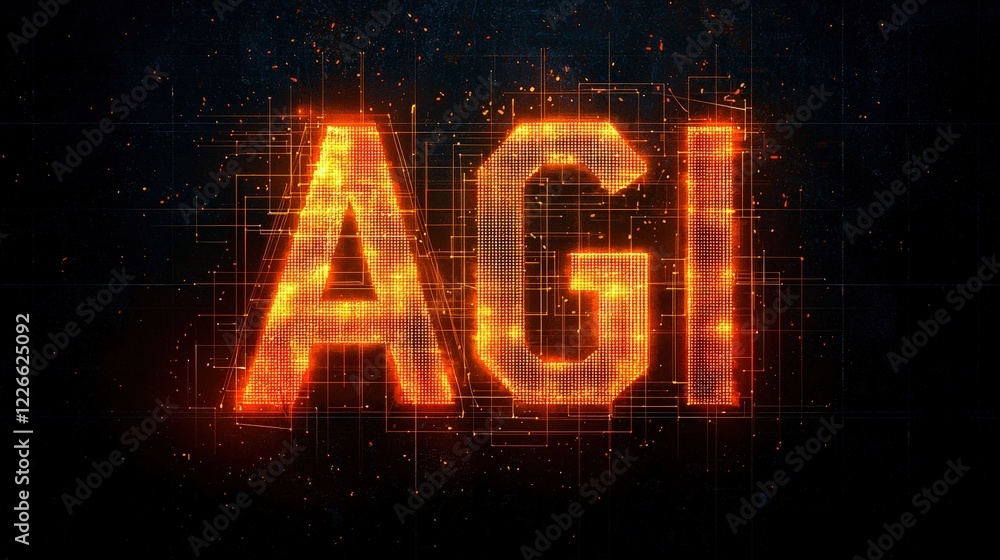 Poster dynamic agi text in fiery orange glow with sparkling background