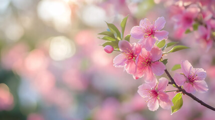 Obraz premium Beautiful Pink Blossom Flowers Springtime Nature Sunlight Soft Pastel Floral Background art tree 