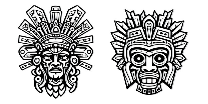 Vector set of mask outline for coloring book.