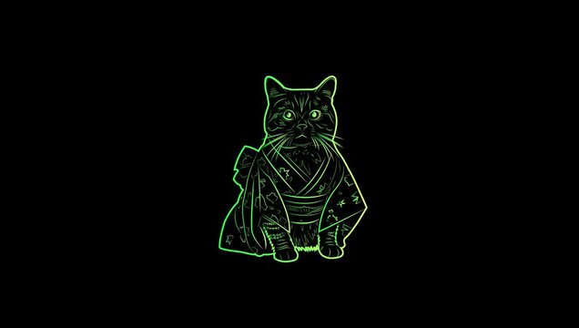 scotish fold cat animation line neon