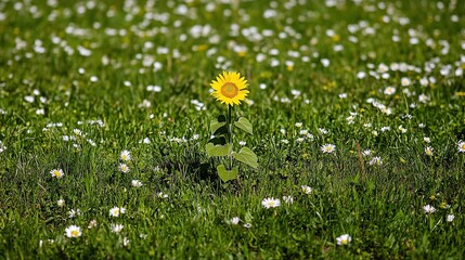 Lone sunflower amidst daisies, meadow, summer