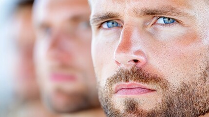 Obraz premium Confident men, close-up portrait, teamwork, outdoor setting, business use