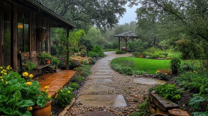 Fototapeta premium The vegetable garden is beautiful, overcast, wet