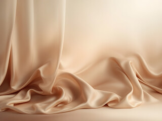 Black, Dark, Light Pastel Dusty Pale Soft Brown Sepia Beige Nude White Abstract Background with Flowing Silk Satin Fabric and Curtain Drapery Stripes – Generated by AI.