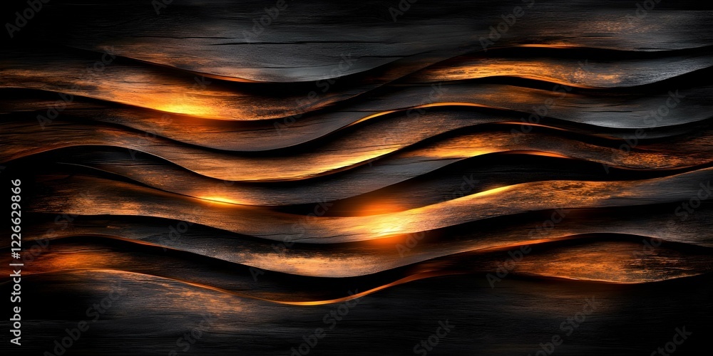 Poster abstract wavy pattern with warm glowing accents against a dark textured background. concept abstract