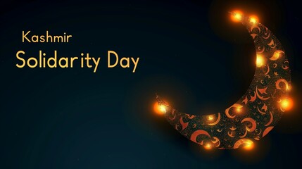 **A clean and stylish vector showing "Kashmir Solidarity Day" with glowing crescent motifs and subtle textures representing unity and peace.