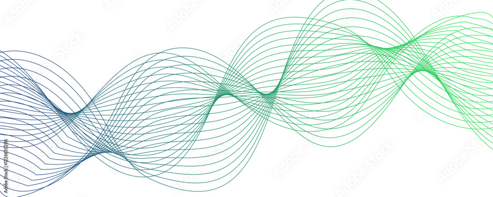 Aufkleber horizontal green wave on white background. futuristic tech background with curved wavy line. dynamic