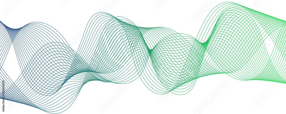 Poster horizontal green wave on white background. futuristic tech background with curved wavy line. dynamic