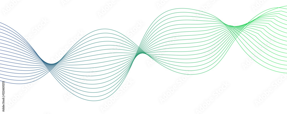 Poster horizontal green wave on white background. futuristic tech background with curved wavy line. dynamic