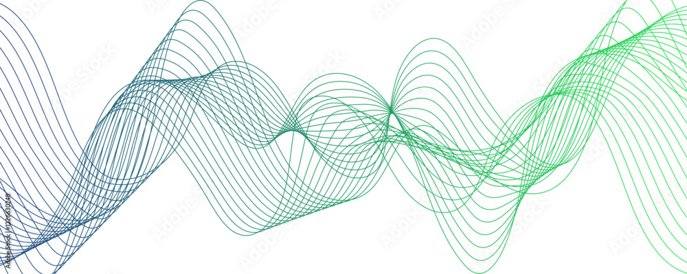 Aufkleber horizontal green wave on white background. futuristic tech background with curved wavy line. dynamic